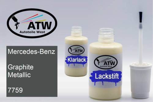 Mercedes-Benz, Graphite Metallic, 7759: 20ml Lackstift + 20ml Klarlack - Set, von ATW Autoteile West.